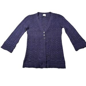 Chicos Cardigan Womens 1 (US M) V Neck Purple 3/4 Sleeve Button Front Peasant